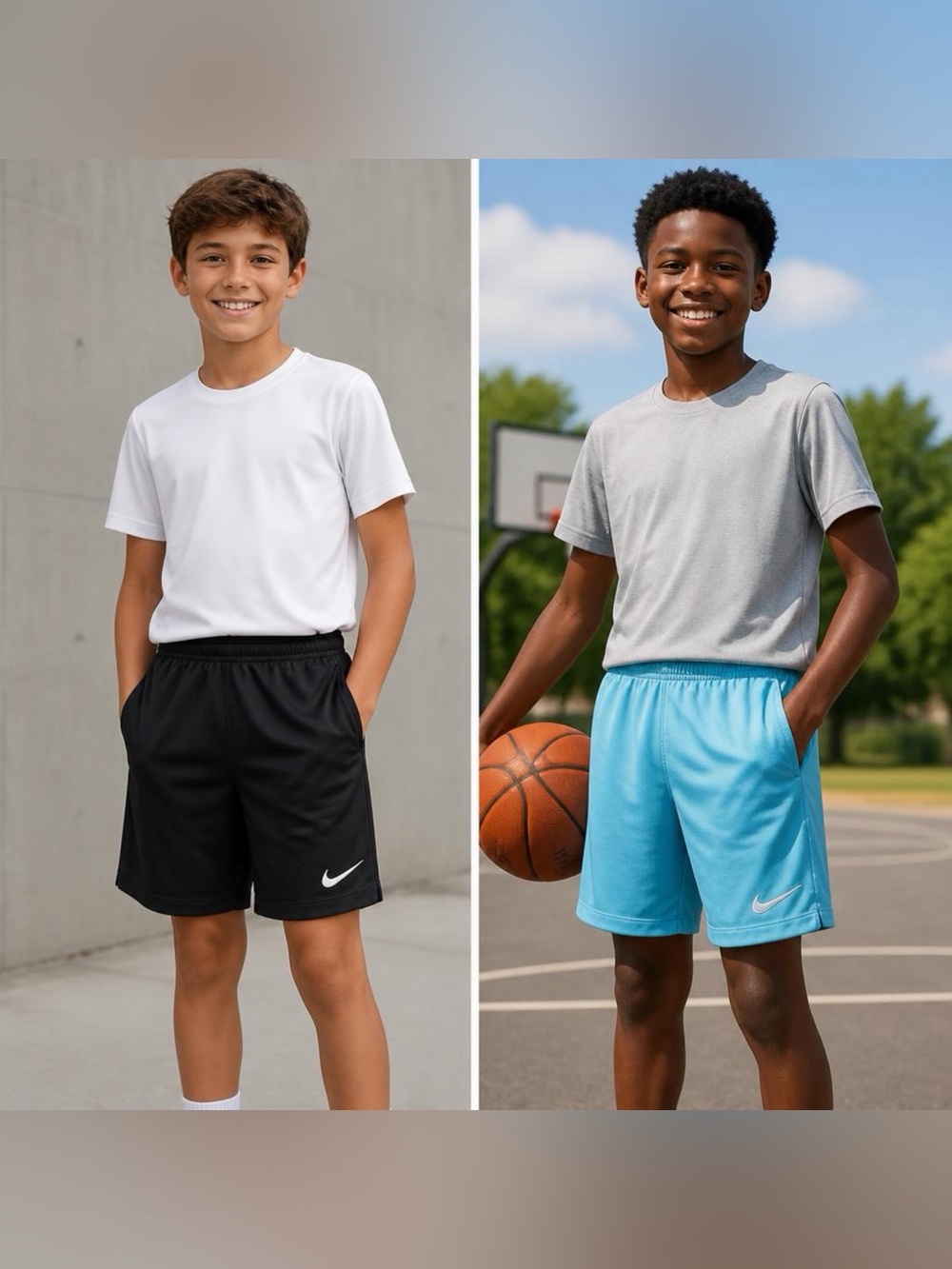 Nike Kids' Athletic Shorts in Black and Light Blue